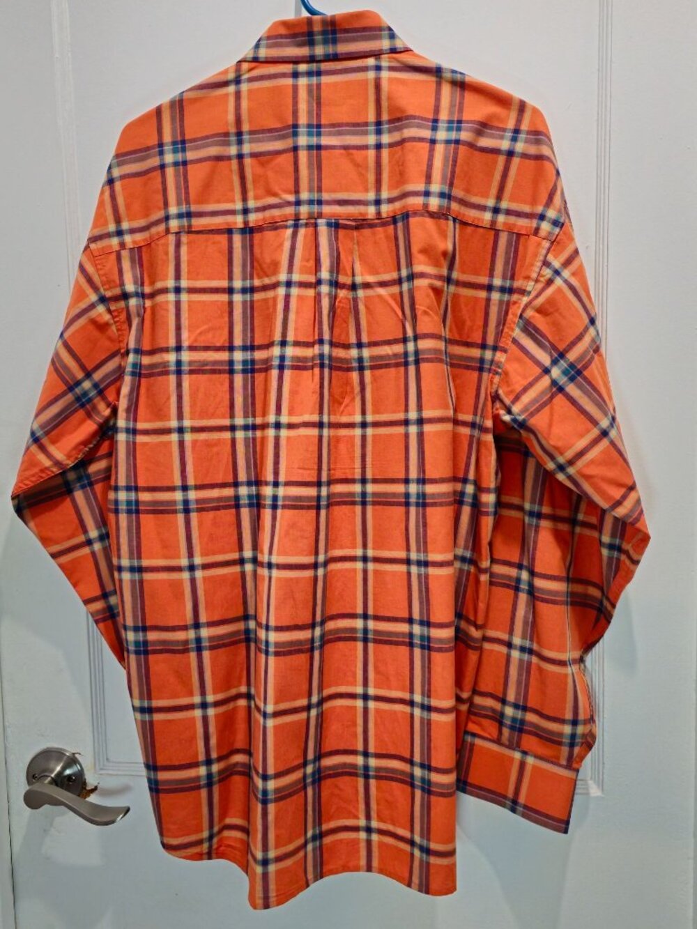 Haggar Forever New Mens L/G Orange Plaid Button-Up Shirt Fade-Resistant Wrinkle - Picture 11 of 13
